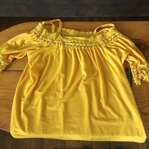 Mustard cold shoulder top